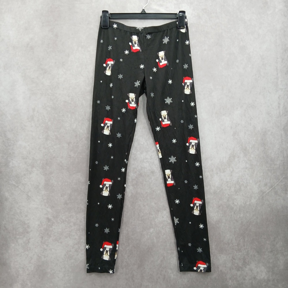 Black Dog Christmas Holiday Print Y2K VTG Festive Pajama Legging Pants Small